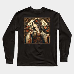Chinese Sword Fighter in an Art Deco Style Long Sleeve T-Shirt